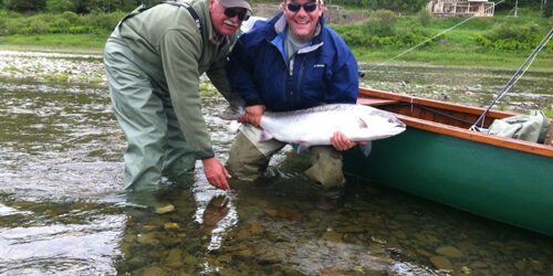 June 13, 2011, Scott Kaliko and guide Gerry in Scowshed pool with a bright 32lber